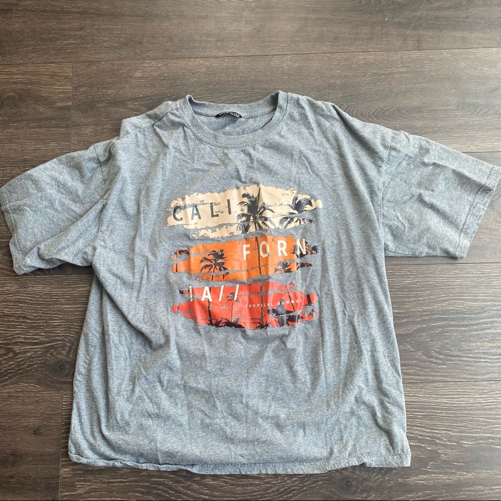 shein over size t shirt, size M, color grey, orange, white